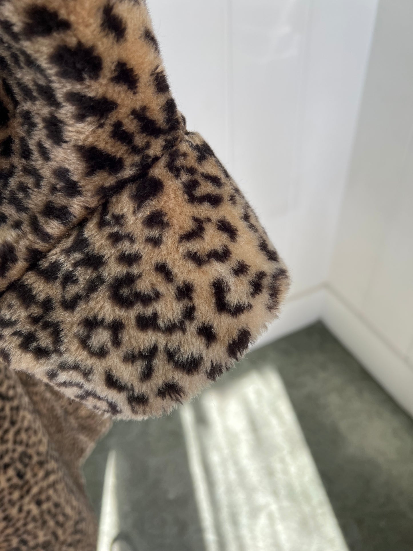 SOLD! Vintage Faux Leopard Fur Full Length Coat Full Shawl Collar