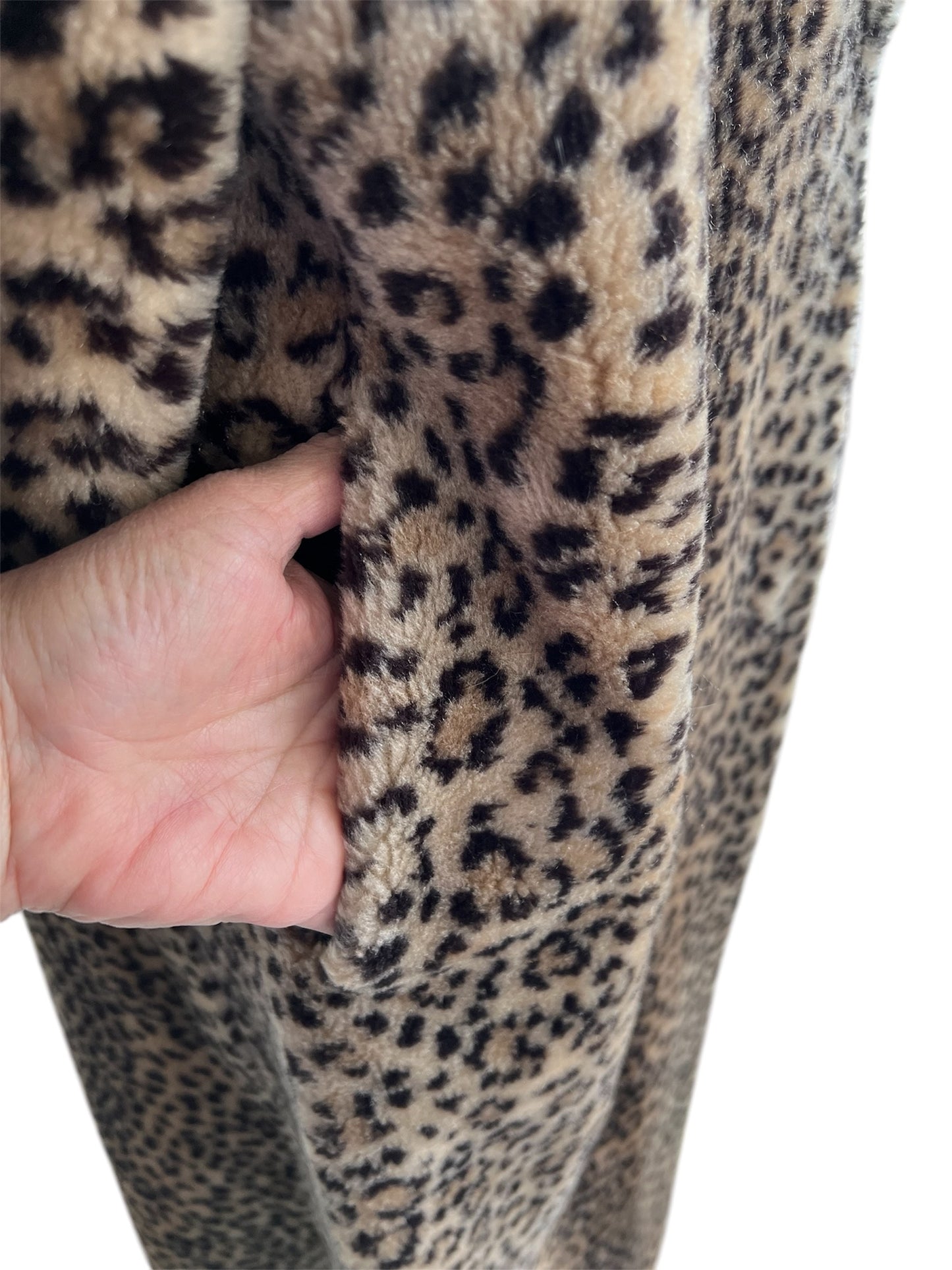 SOLD! Vintage Faux Leopard Fur Full Length Coat Full Shawl Collar
