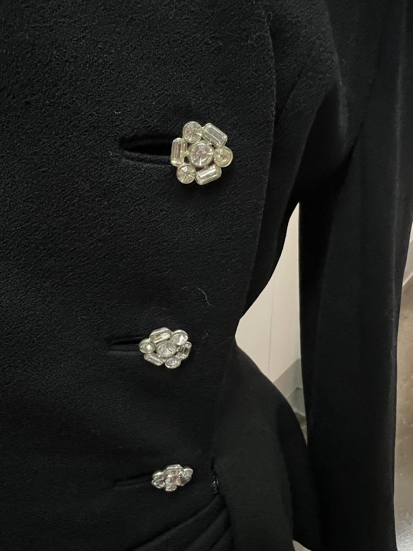 SOLD! 1950 Vintage Lilli Ann Black Wool Crepe Suit Jacket with Beautiful Peplum Elegant