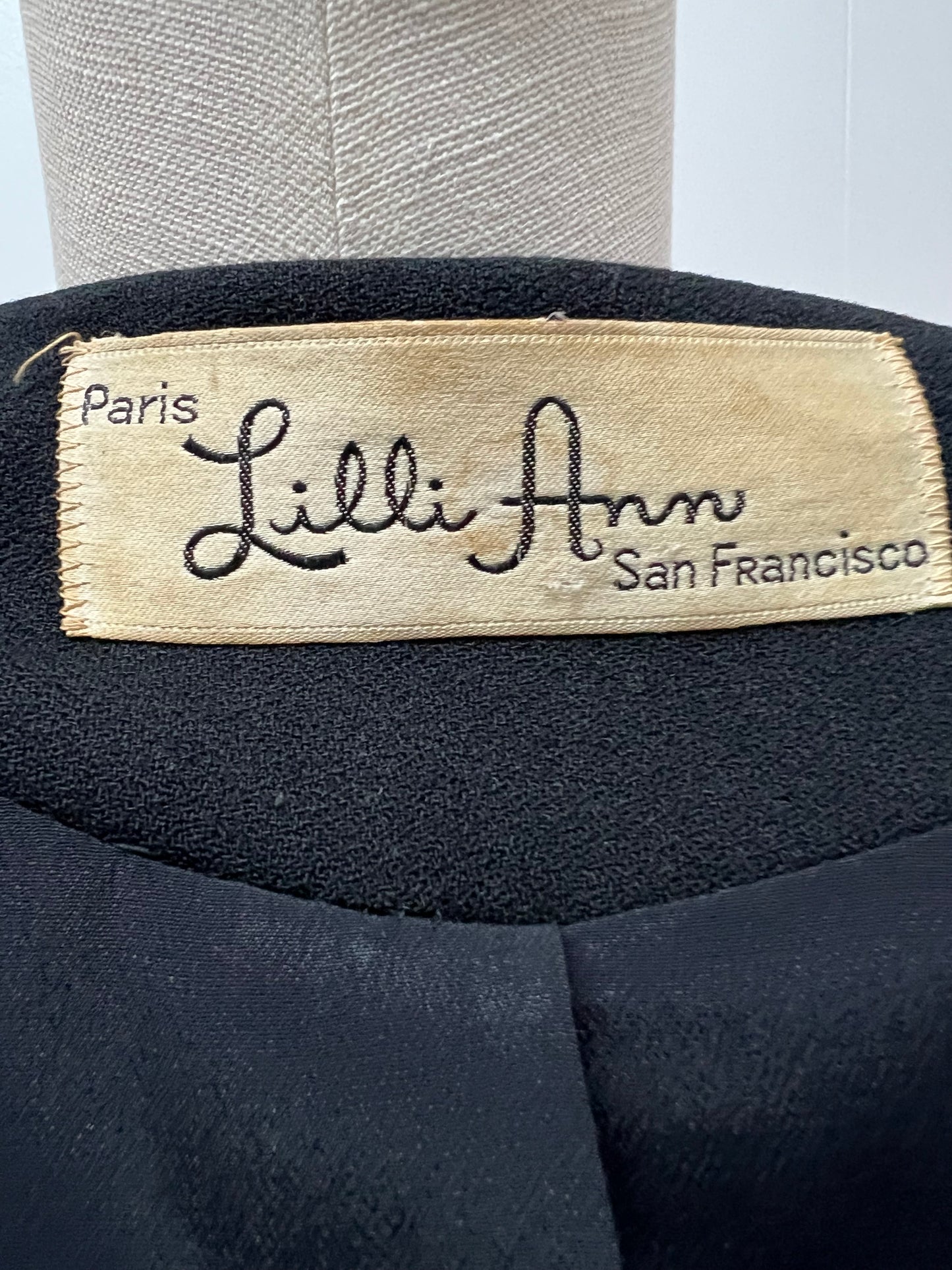 SOLD! 1950 Vintage Lilli Ann Black Wool Crepe Suit Jacket with Beautiful Peplum Elegant