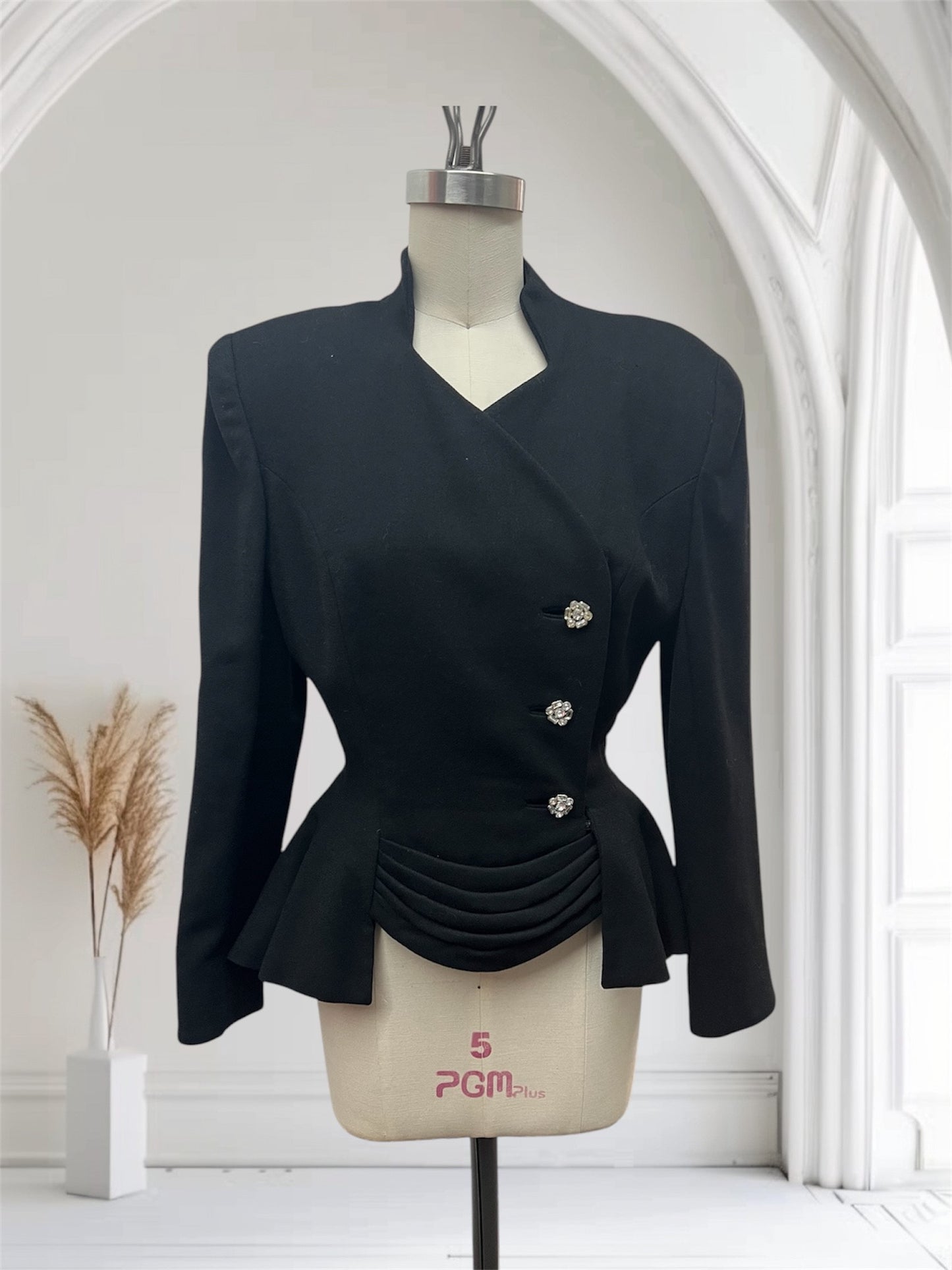 SOLD! 1950 Vintage Lilli Ann Black Wool Crepe Suit Jacket with Beautiful Peplum Elegant