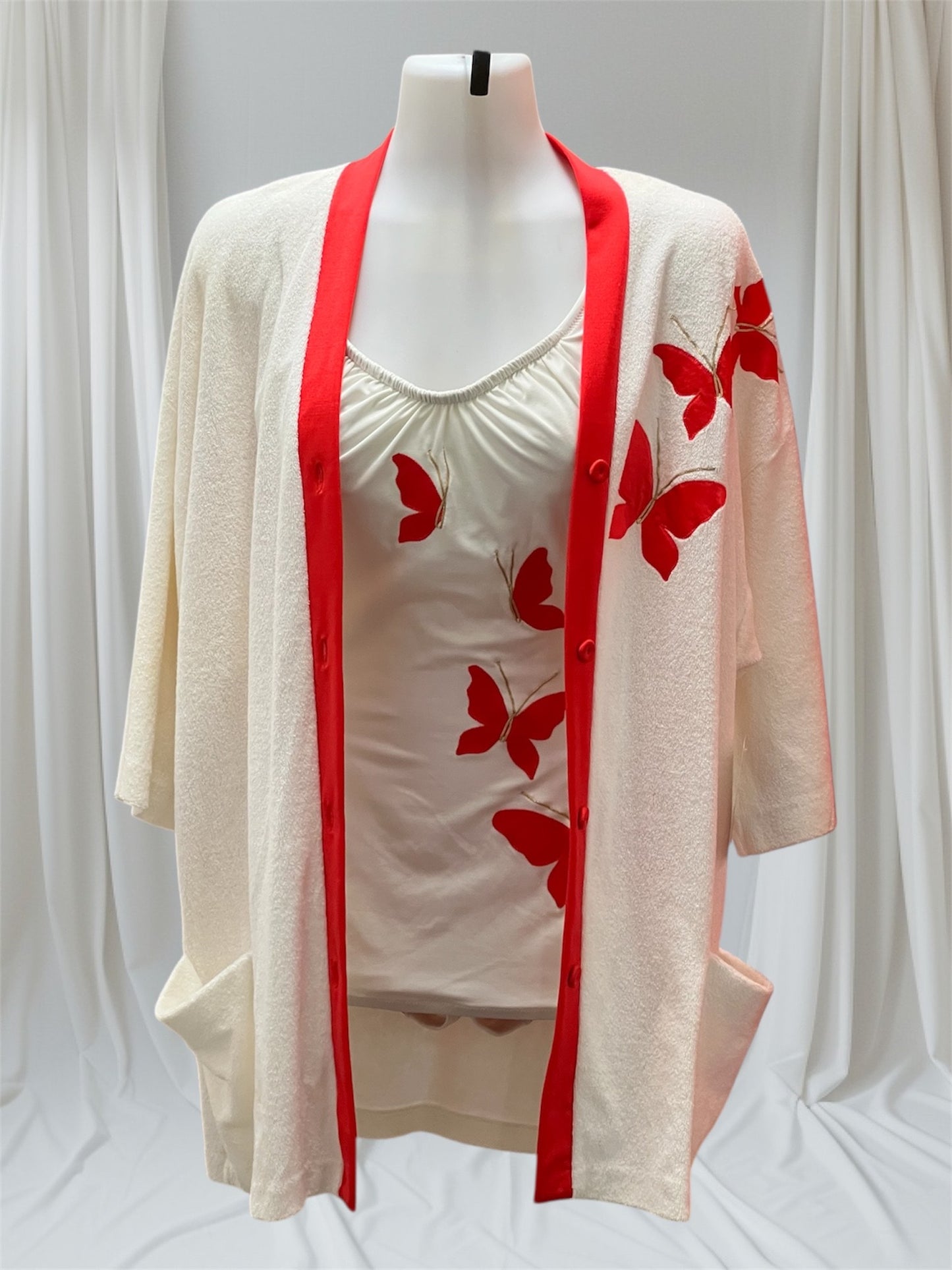 1950 Rare Vintage De Weese Designs One Piece Swimsuit with Coverup Butterfly Appliques Perfect