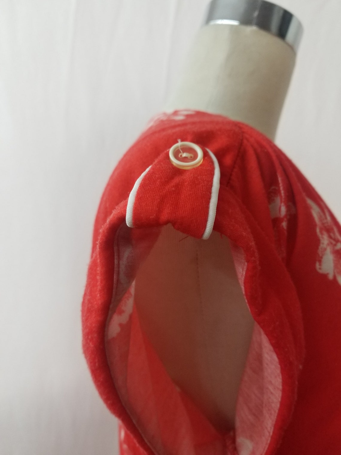 1978 Vintage Red with White Hibiscus Floral Print Soft Jersey Cotton Dress