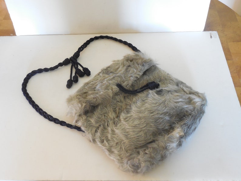 1900's Vintage Curly Gray Lambs Wool Hat with Ostrich Plum and Matching Purse Set