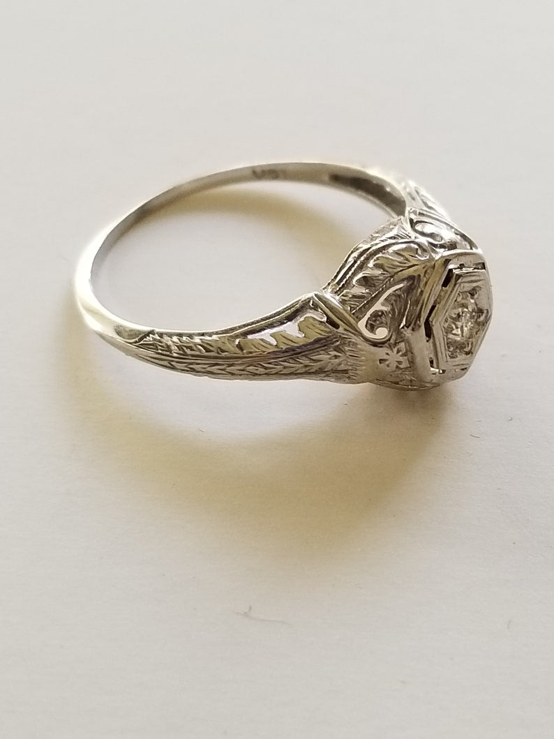 SOLD! Antique Estate Vintage 1800's 1900's 18K White Gold Diamond Filigree Ring