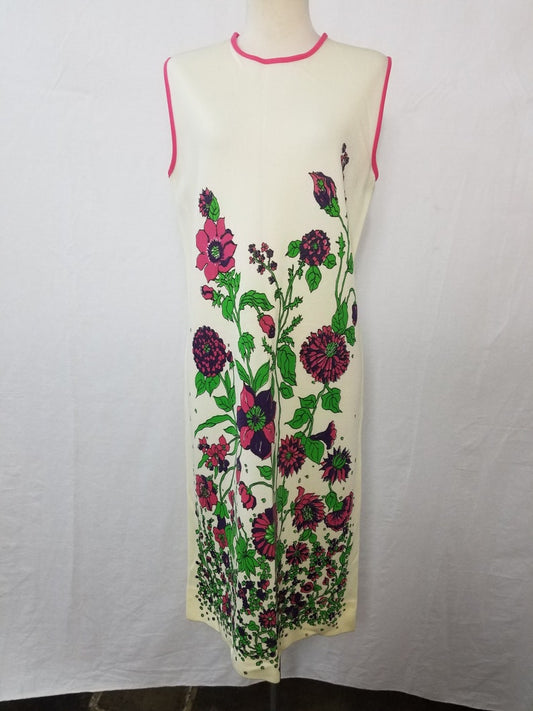 1960 Vintage Creamy White with Vibrate Floral Design Mod Shift Dress So Summer