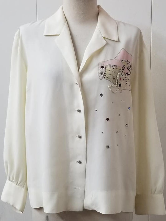 SOLD! 1950's Vintage Hand Painted Crepe Rayon Blouse Gorgeous