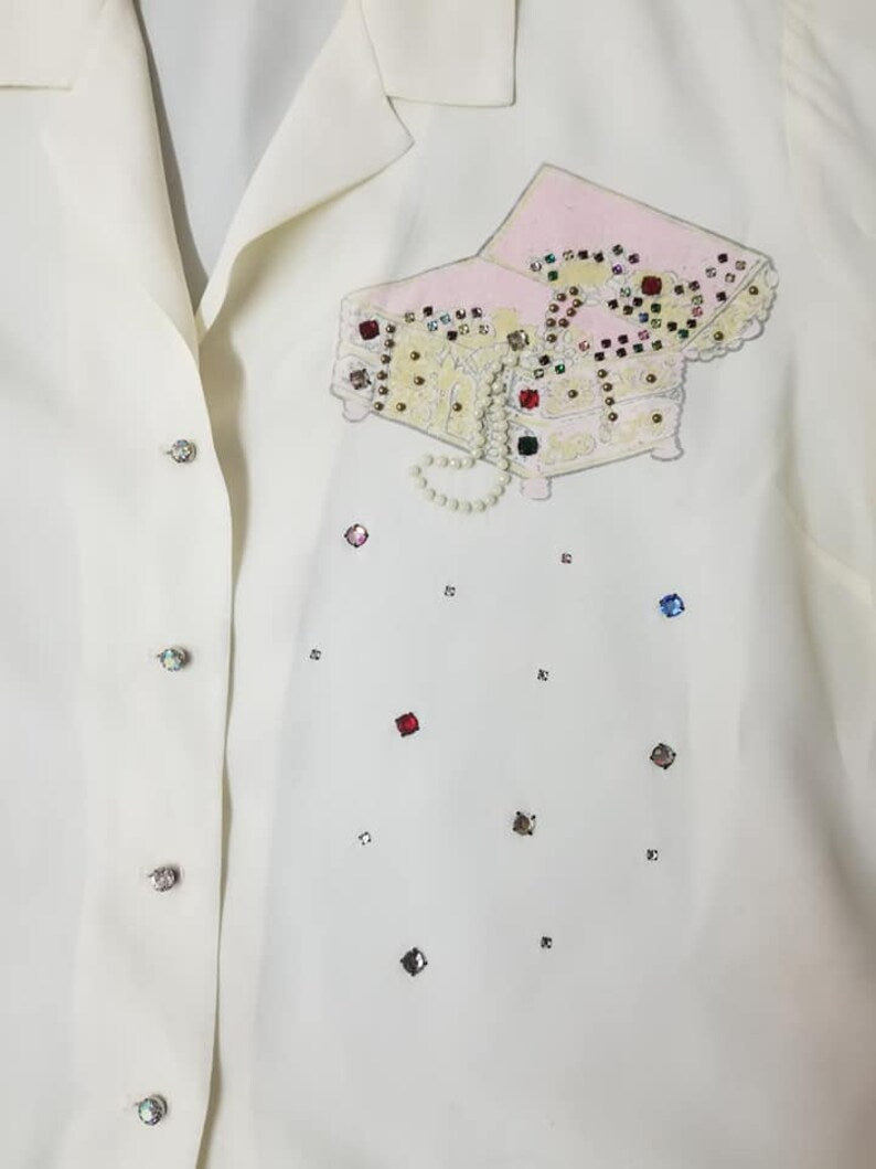 SOLD! 1950's Vintage Hand Painted Crepe Rayon Blouse Gorgeous