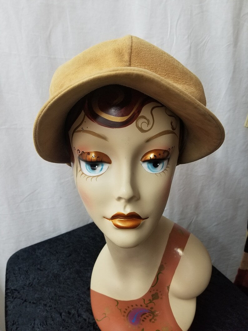 1970's Beige Suede Cap Hat Wonderful Condition
