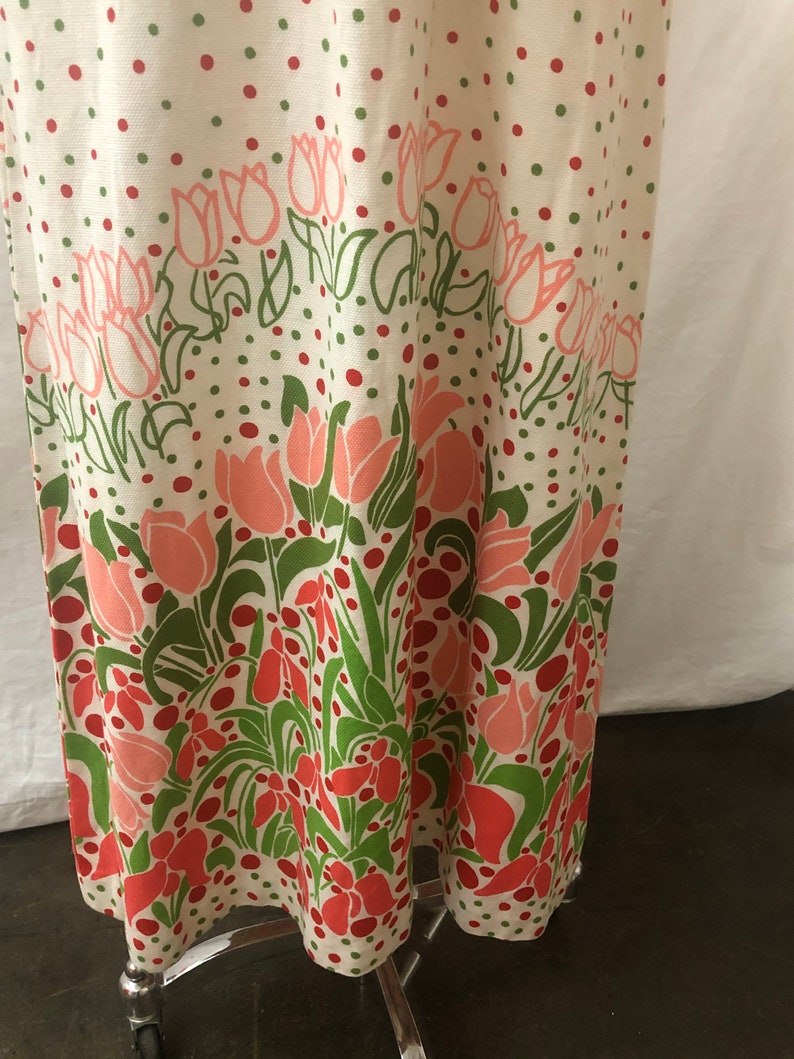 1960 Vintage Cotton Blend White with Floral & Polka Dots Design Maxi Sleeveless Dress