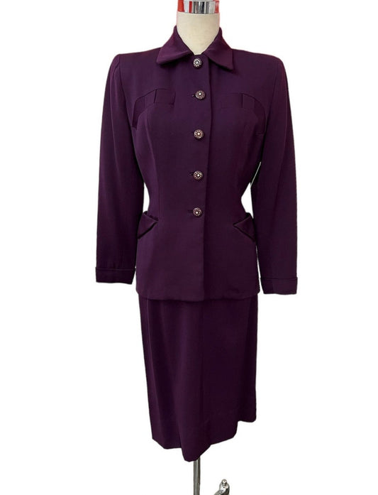 SOLD! 1940 Beautiful Very Lilli Ann Style Gabardine Deep Eggplant Color Suit Dead Stock Gorgeous