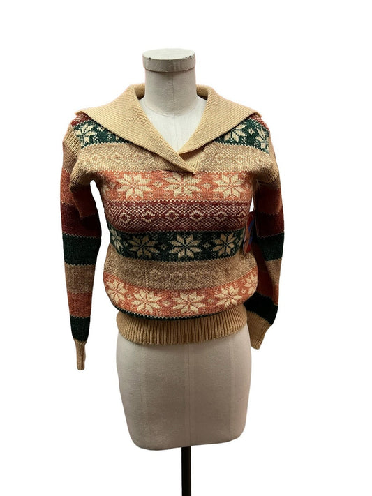 1970 Vintage Short Waist Pullover Sweater with Shawl Collar