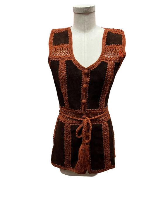 1960 to 70's Vintage Suede Leather and Knit Vest Absolutely PERFECT!