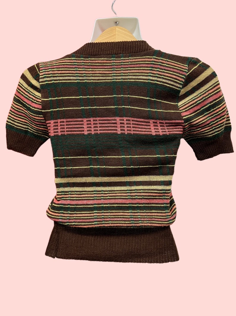 SOLD! 1960 Does 1940 Vintage Pullover Short Waist Brown Stripped Sweater Perfect