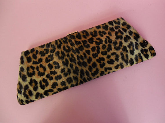 SOLD! 1960's Vintage Leopard Print Floppy Hat and Matching Clutch Purse