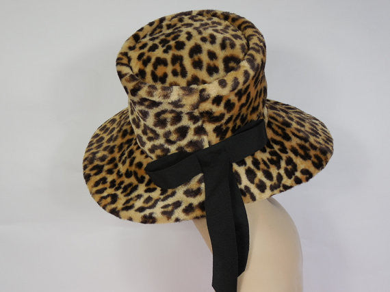 SOLD! 1960's Vintage Leopard Print Floppy Hat and Matching Clutch Purse