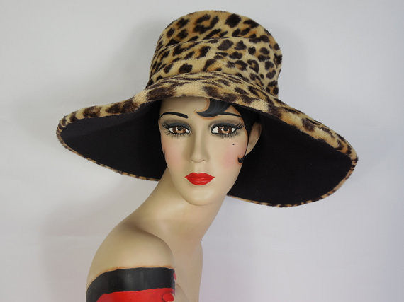 SOLD! 1960's Vintage Leopard Print Floppy Hat and Matching Clutch Purse