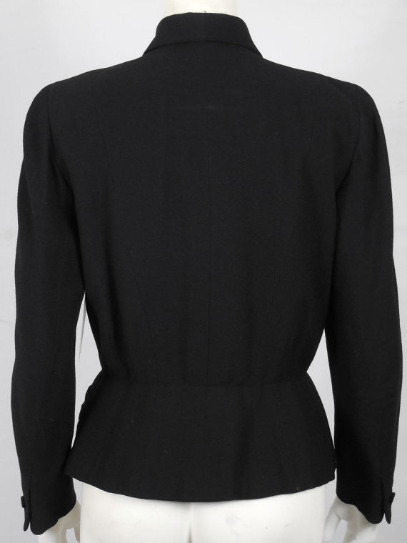 1950 Rich Black Soft Wool Jacket with Rhinestone Buttons